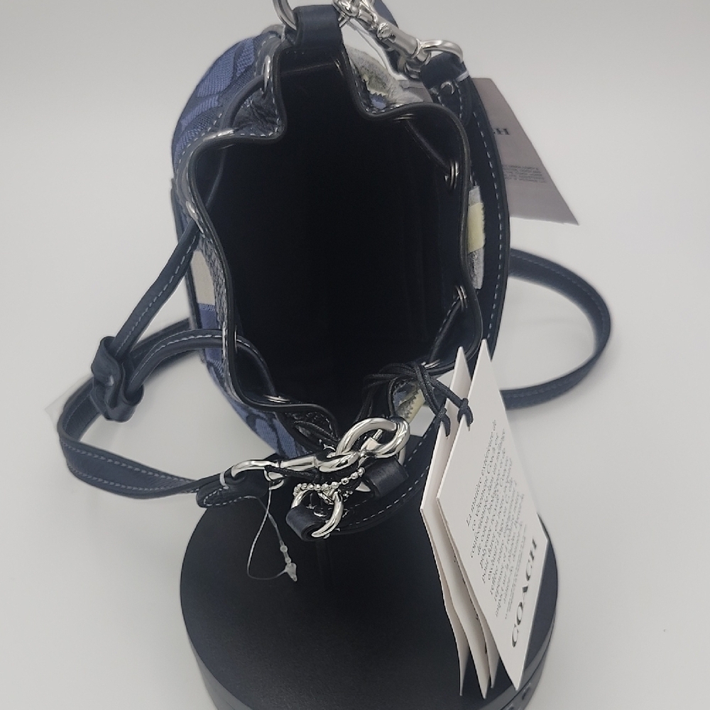 Coach Signature Drawstring Bucket Bag in Navy - Picture 5 of 7